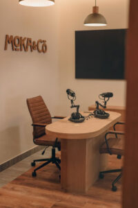 Dedicated podcast room at 34th Street Location Moka & Co Yemeni Coffee Shop