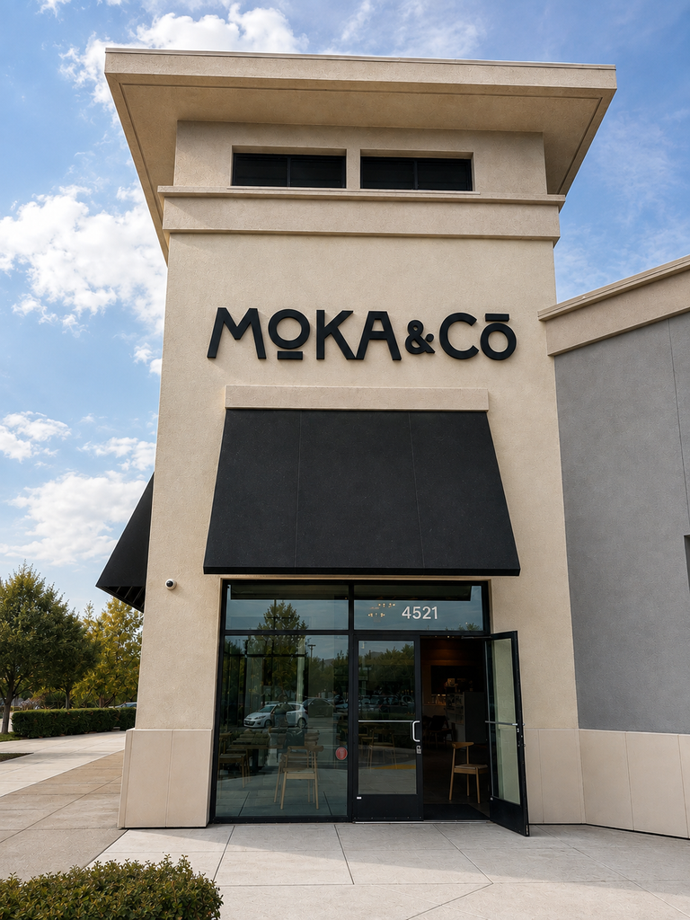 Moka & Co organic specialty coffee storefront at Livermore Outlets